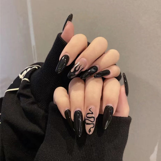 【Flame Black Snake】Cool and Spicy Manicure Cool style nail art.New Year Gifts.