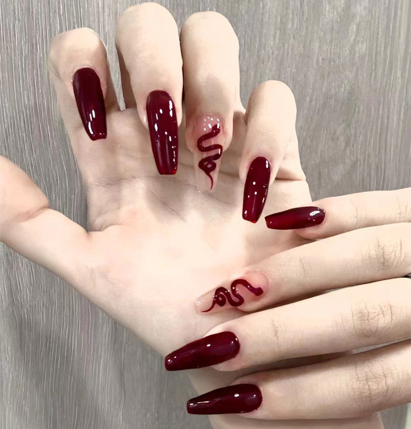 【Charming Red Snake】Sexy Nail Art Sexy and charming hot red manicure.New Year Gifts.