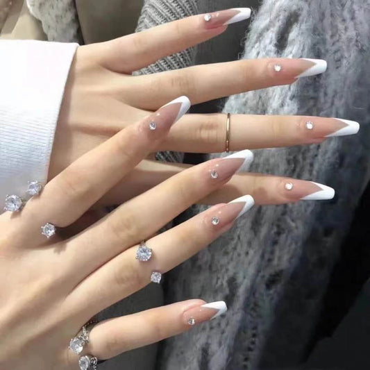 【White French Diamond】Sexy Nail Art Sexy and charming hot red manicure.New Year Gifts.