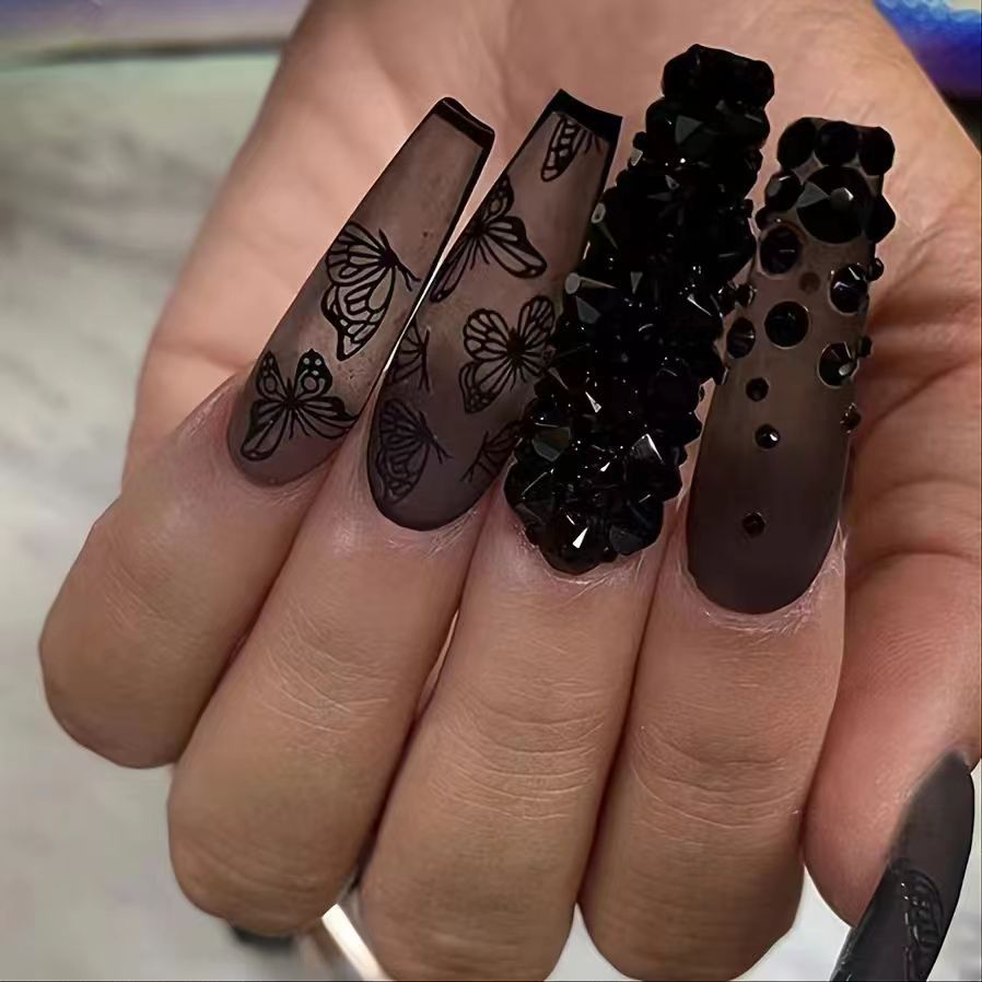 【Black Diamond Butterfly】Cool and Spicy Manicure Cool style nail art.New Year Gifts.