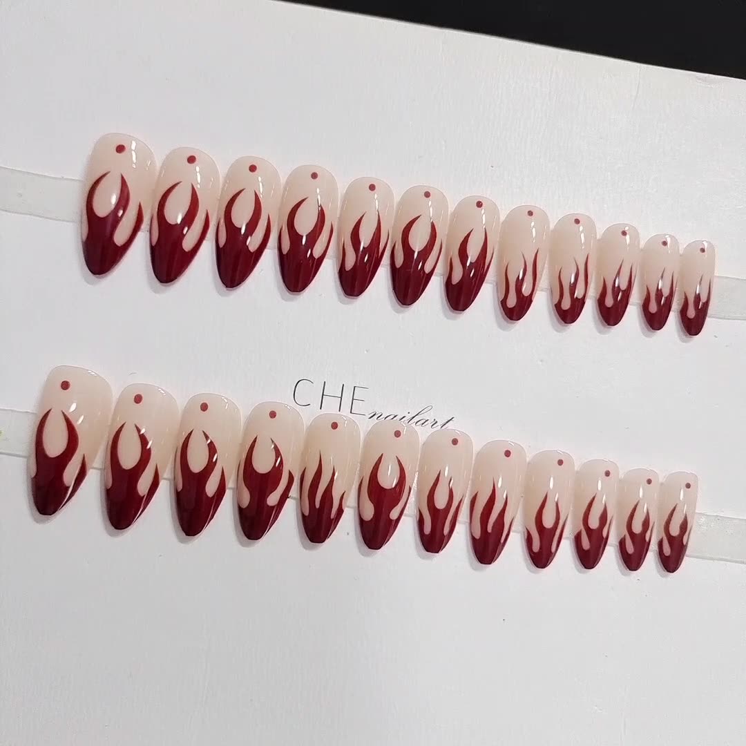 【Red flame】Sexy Nail Art Sexy and charming hot red manicure.New Year Gifts.