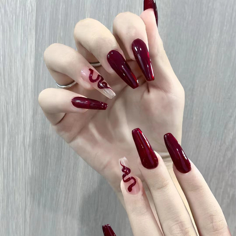 【Charming Red Snake】Sexy Nail Art Sexy and charming hot red manicure.New Year Gifts.